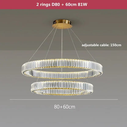 DecorBites™ Crystal LED Chandelier Rings Pendant Lamp Luxury Villa Stair Decoration