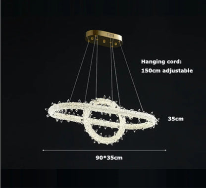 DecorBites™ Crystal Flower LED Chandelier: Modern Luxury Round Ring Pendant Light for Dining & Living Room