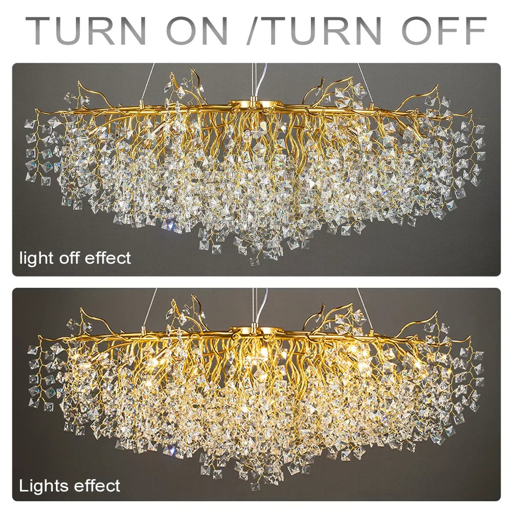 Gold Crystal Branch Chandelier G9 For Kitchen Island