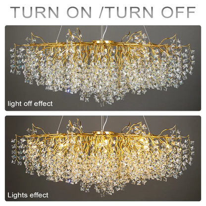 DecorBites™ Gold Crystal Chandelier LED Round Light Island Branch Chandelier