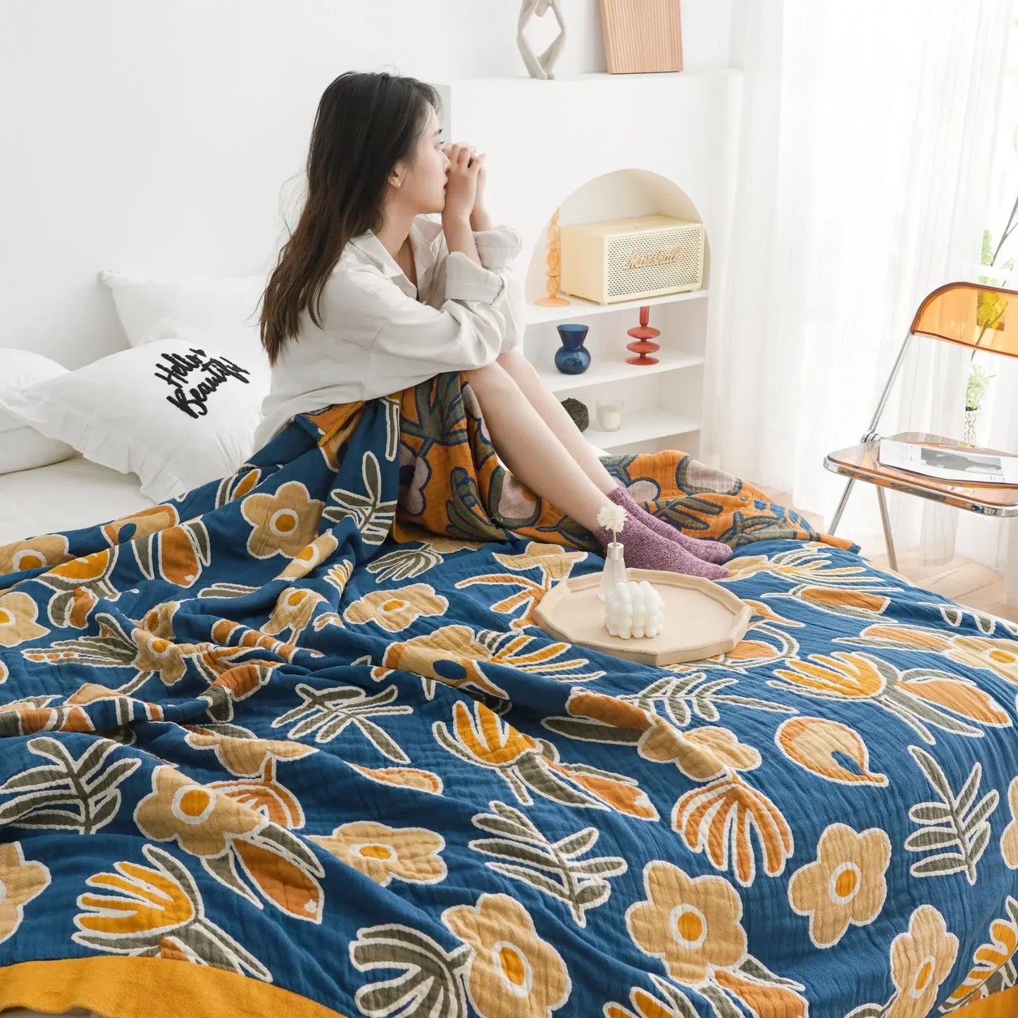 DecorBites™ Double Gauze Cotton Summer Blanket - Lightweight & Breathable