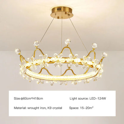 DecorBites™ Crown Petal LED Crystal Chandelier - Luxury Nordic Design for Girls' Bedroom