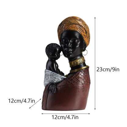 DecorBites™ African Exotic Black Mother And Child Resin Statues Retro Figurines For Home Decor