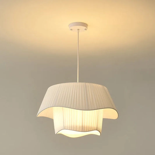 DecorBites™ Creamy Style E27 Chandelier Bedroom Pendant Lights: Minimalist White Fabric LED Lamps