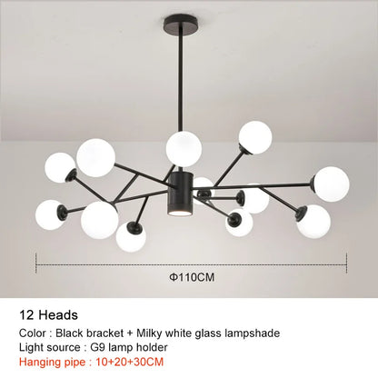 DecorBites™ Black Chandelier: Luxury Glass Pendant Light for Home, Bedroom, or Living Room