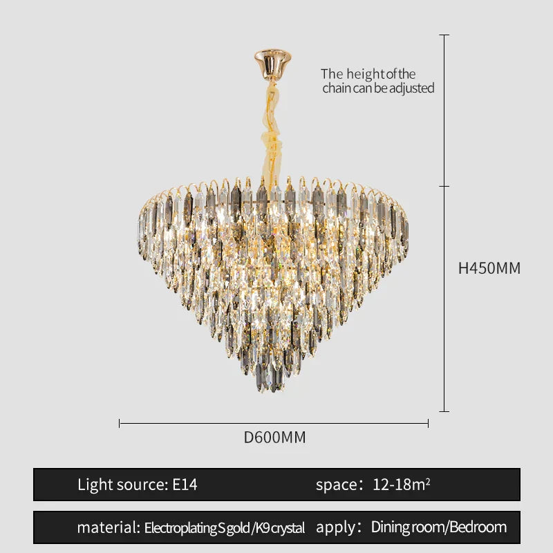 DecorBites™ Crystal Chandelier: Modern Luxury Round Main Lamp for Living Room & Staircase