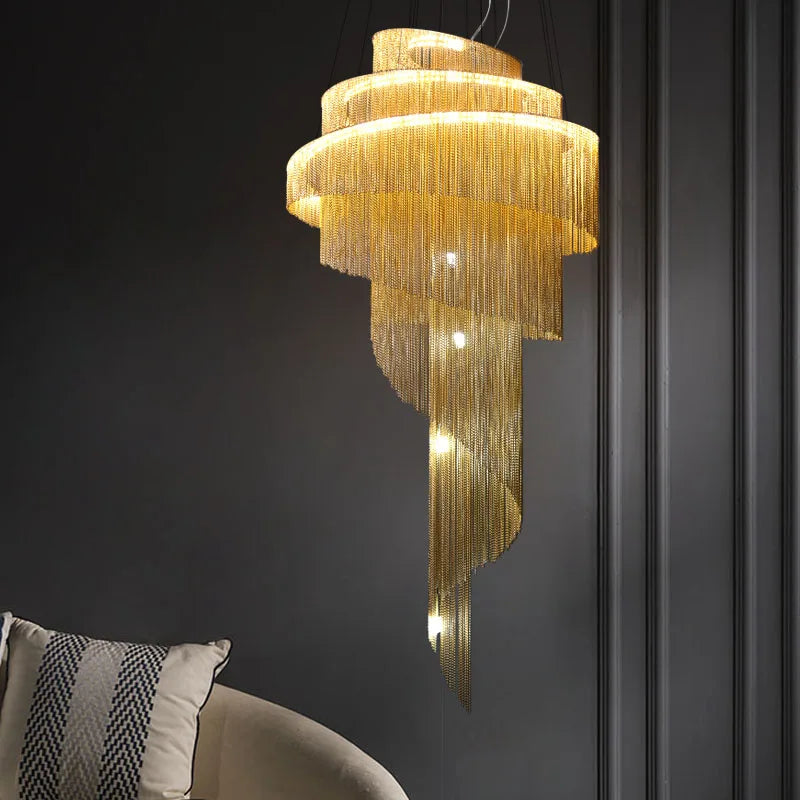 DecorBites™ Gold/Silver Aluminum Chain Chandelier - Luxurious Living Room Hall Hotel Decoration