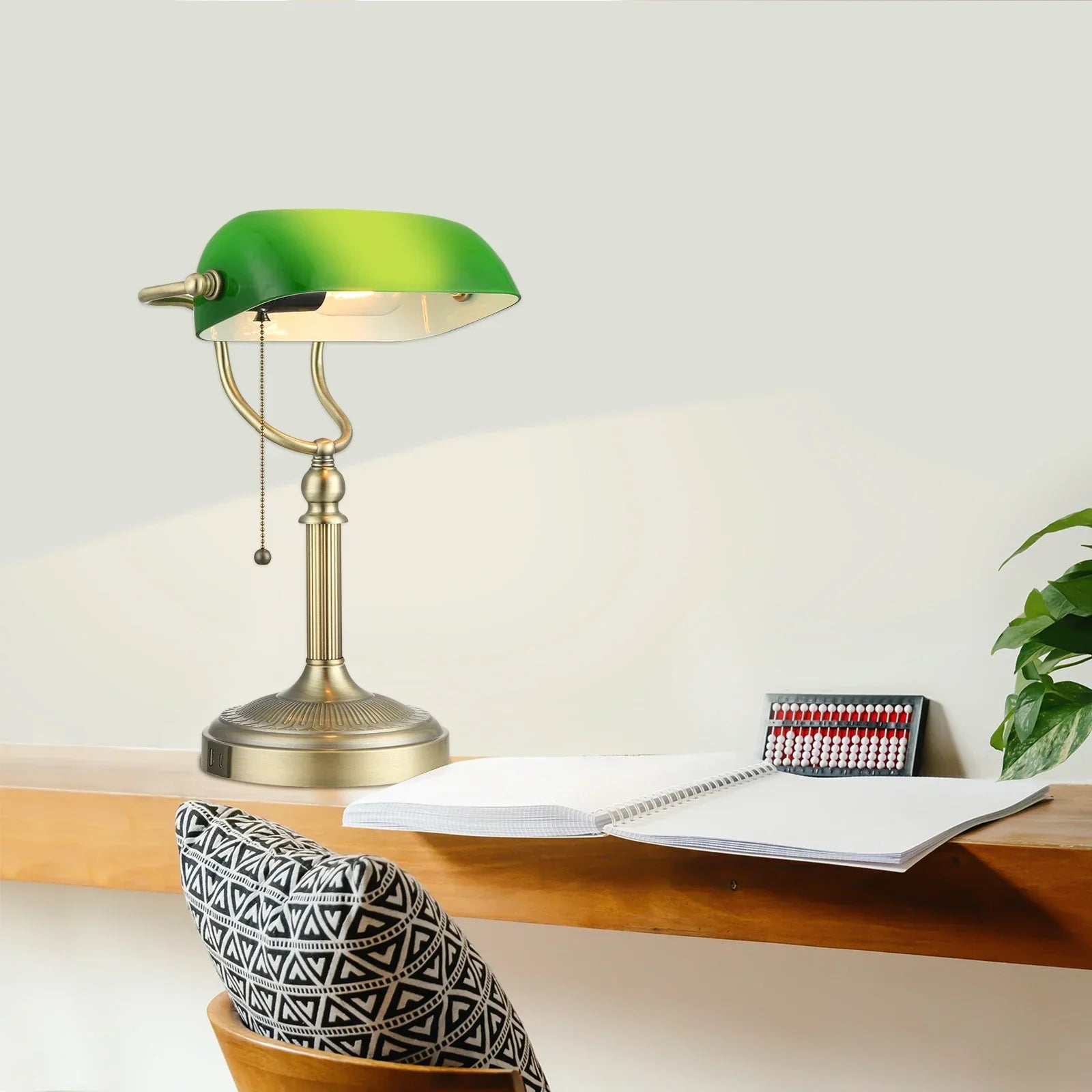Green Glass Bankers Lamp
