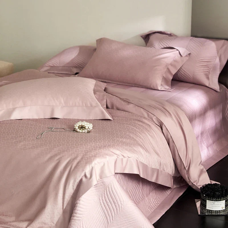DecorBites™ Luxe Egyptian Cotton Jacquard Bedding Set: Duvet, Bedspread, Sheet, Pillowcases