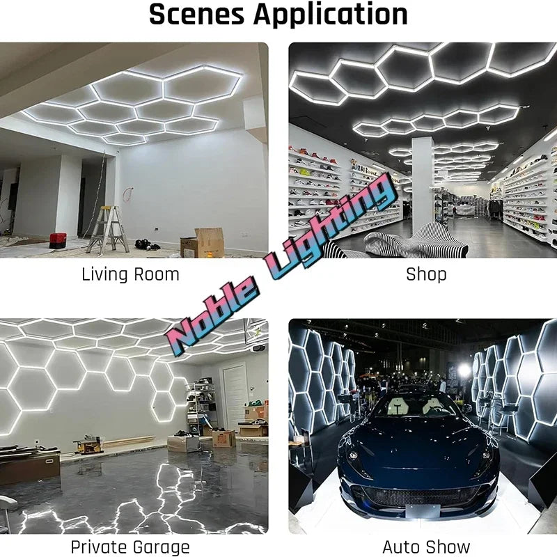 DecorBites™ Hexagon LED Ceiling Light for Barbershop and Garage Hair Salon