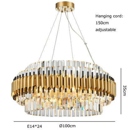 DecorBites™ Gold Crystal Chandelier LED Ceiling Pendant Light - Luxurious Living Room Decor