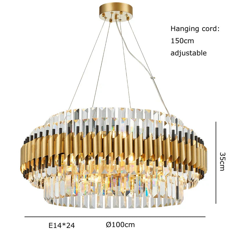 Gold LED Crystal Pendant Dia100cm Living Room