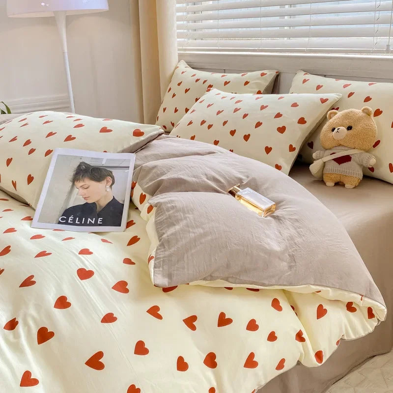DecorBites™ Double Layer Yarn Cozy Bed Sheet Set - High-Quality Washed Cotton Printed Bedding