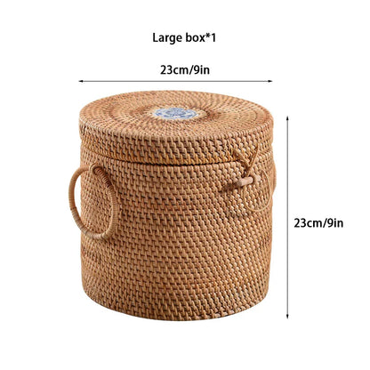DecorBites™ Handwoven Rattan Storage Box with Lid - Kitchen Organizer & Decorative Basket