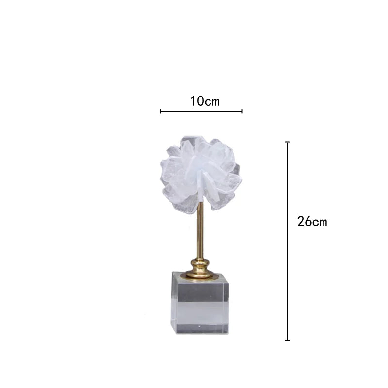 DecorBites™ Crystal Flower Glass Craft Hyalinite Sculpture Metal Decor Figurine