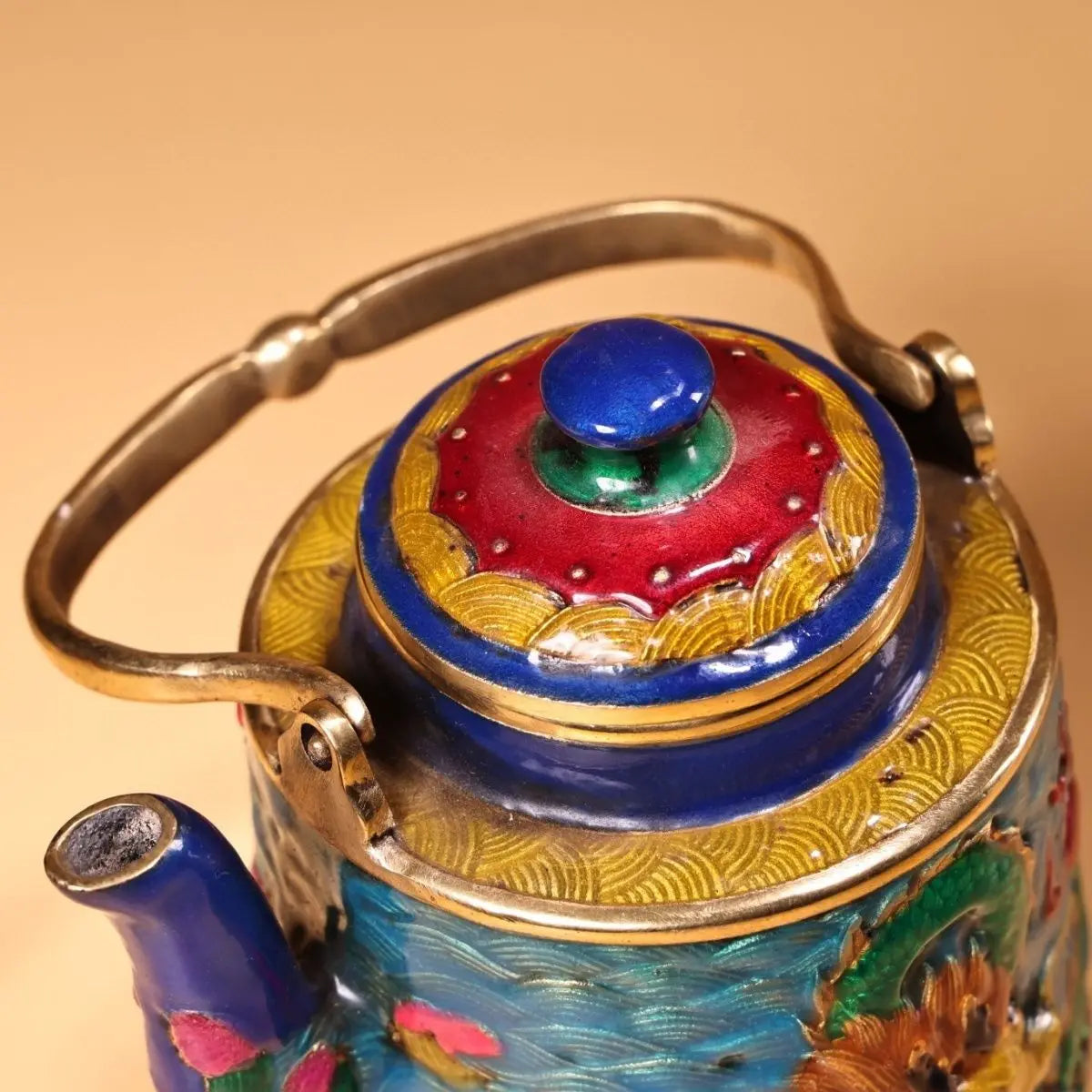 DecorBites™ Dragon Cloisonné Enamel Pan: Hand-painted and Gilded Copper, Chinese Style