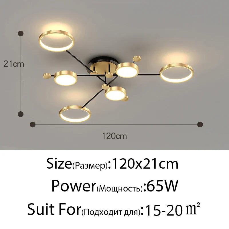 Gold Frame 6-Head Dimmable LED Chandelier