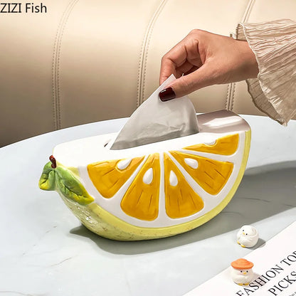 DecorBites™ Lemon Ceramic Tissue Box - Cute Table Decoration - Bedside Paper Towel Case