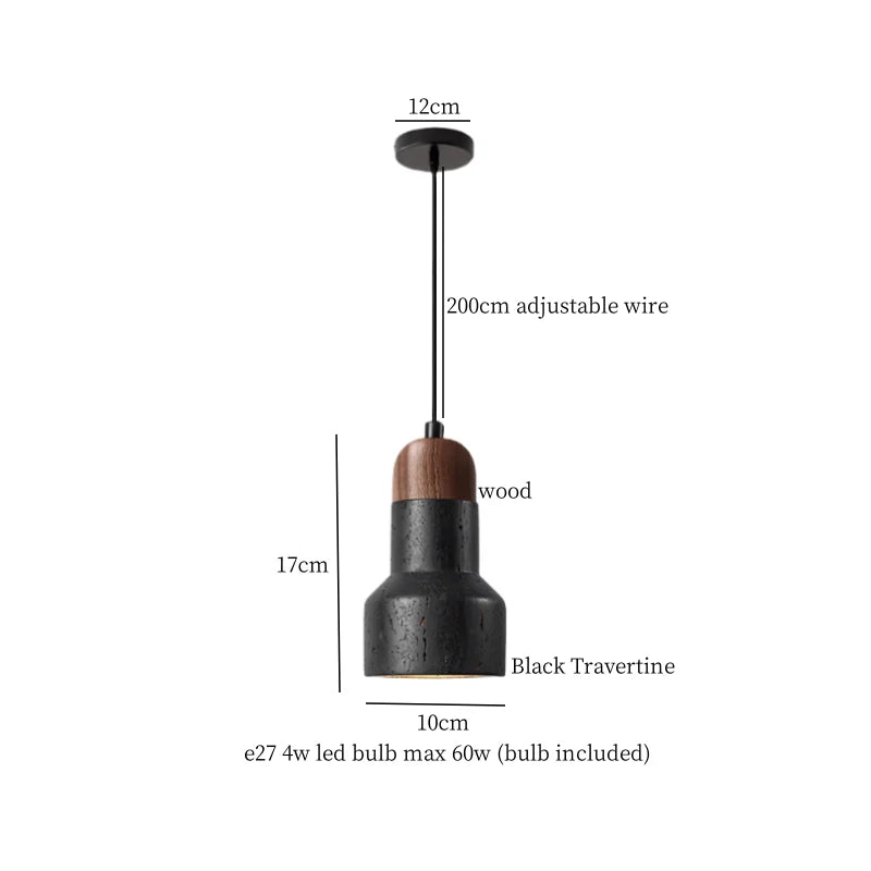 DecorBites™ Glass Ball LED Pendant Lights Black Travertine Wabi Sabi Hanging Lamp
