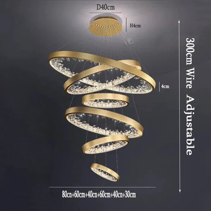DecorBites™ Crystal Led Chandelier: Modern Luxury K9 Ring Dimmable Circle Hanging Lamp - Bedroom Living Dining Room Lighting