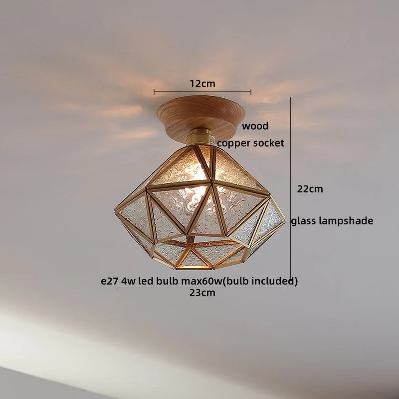 DecorBites™ Glass Wood LED Ceiling Lamp for Home Lighting and Decoration