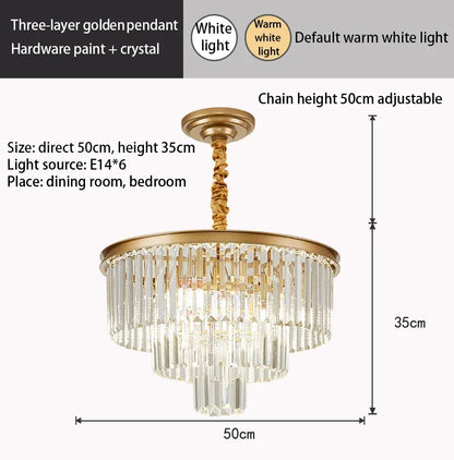 DecorBites™ Crystal Gold Black LED Chandelier: Modern Multi-Storey Pendant Lamp Lighting