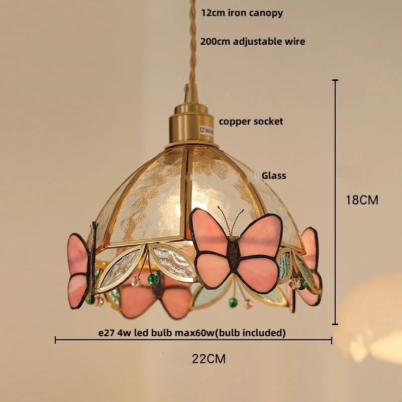 DecorBites™ Clear Glass LED Pendant Light Tiffany Butterfly Hanging Lamp