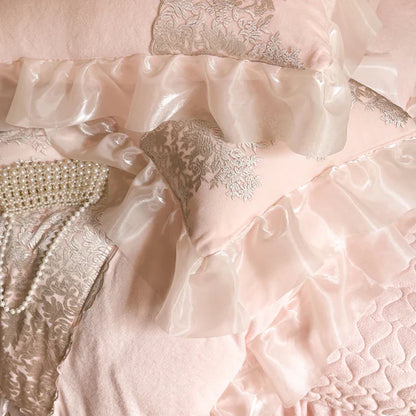 DecorBites™ French Lace Ruffles Princess Bedding Set with Warm Milk Velvet Duvet Cover