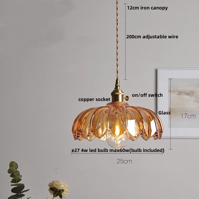 DecorBites™ Glass LED Pendant Lamp with Wood Handle - Modern Nordic Hanging Light