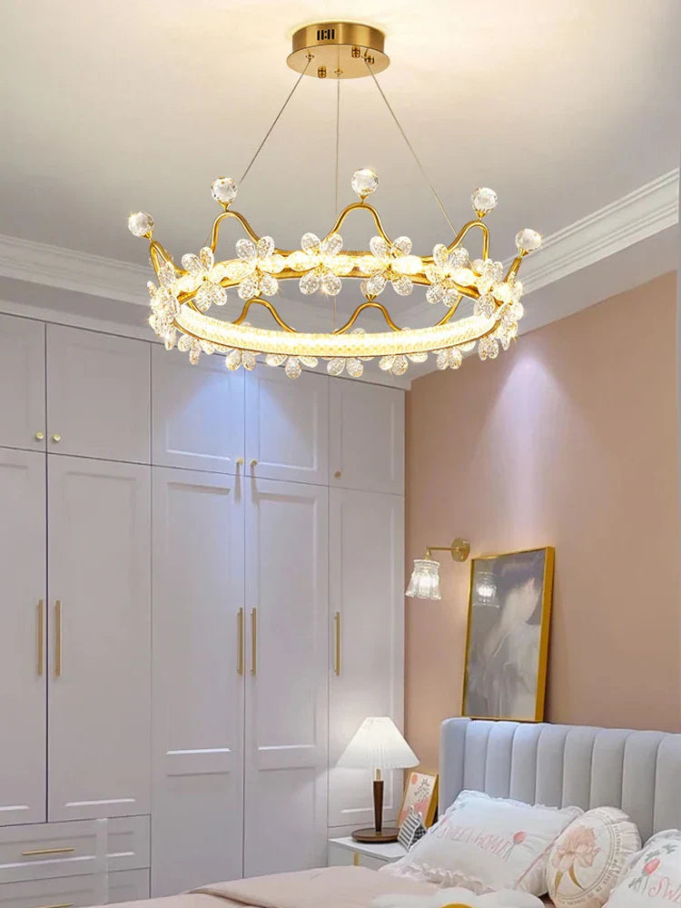 DecorBites™ Crown Petal LED Crystal Chandelier - Luxury Nordic Design for Girls' Bedroom