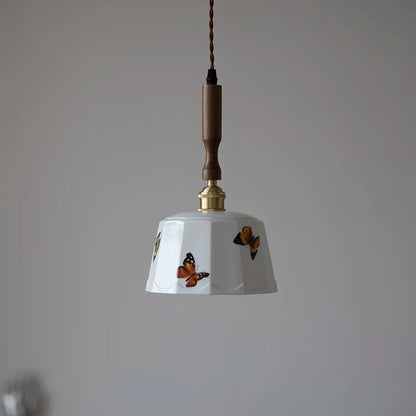 DecorBites™ Brown Wood LED Pendant Light - Nordic Modern White Ceramic Hanging Lamp
