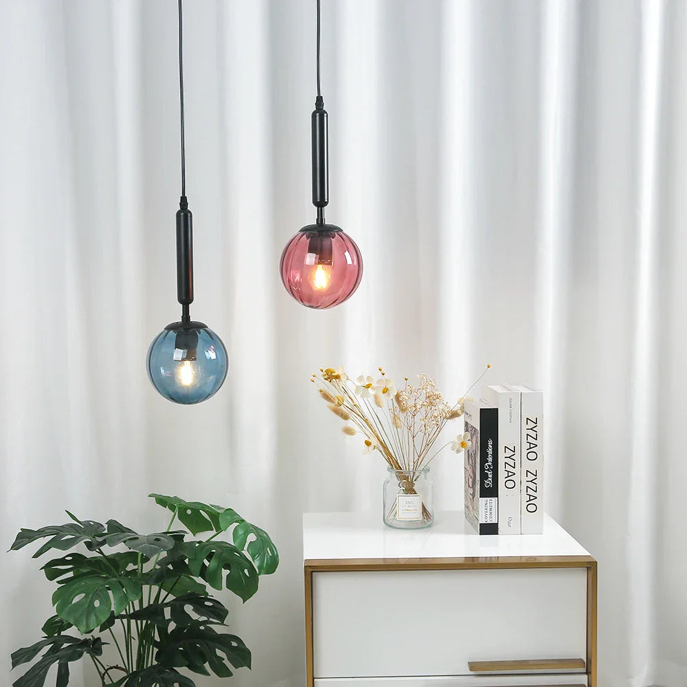 Nordic Glass Pendant Light With Painted Iron Finish