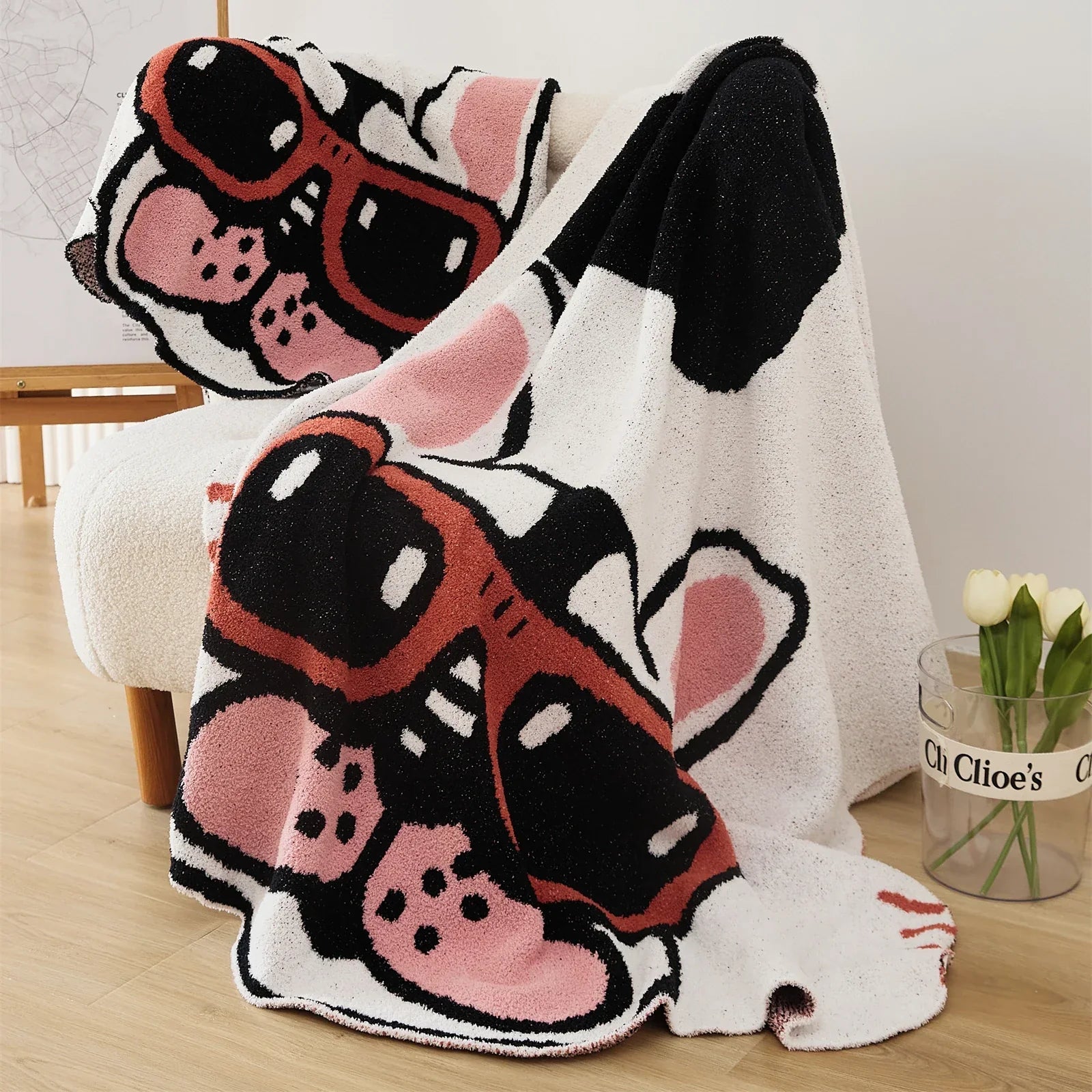 Microfiber Bulldog Knitted Throw