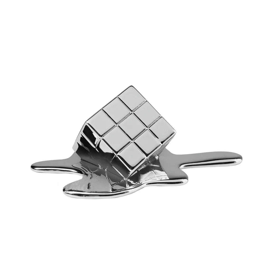 DecorBites™ Geometric Gold Resin Cube - Modern Checked Square Decor Figurine