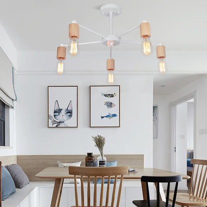 DecorBites™ Industrial Rod Iron Wood Sputnik Chandelier Ceiling Lamp LED E27 Home Lighting