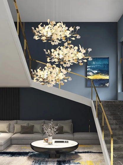DecorBites™ Gold Branches Chandeliers with Porcelain Leaves Pendant Light - Luxury Living Room Decor