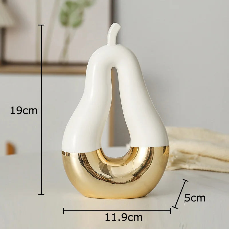 Gold Ceramic Apple Pear Statues