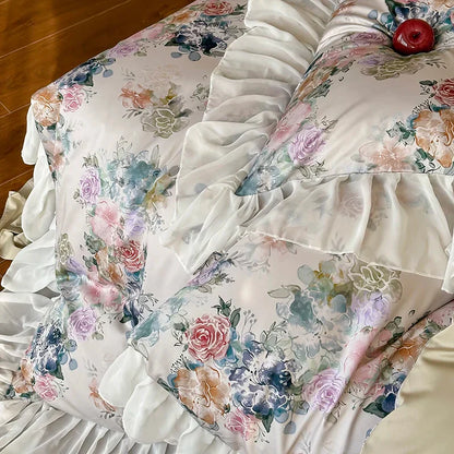 DecorBites™ French Flowers Lace Ruffles Princess Bedding Set with 1000TC Egyptian Cotton