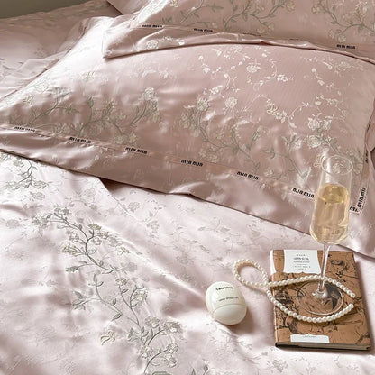 DecorBites™ Jacquard 100s Egyptian Cotton Bedding Set: King Queen Ru Size Sheet Blanket Pillowcase