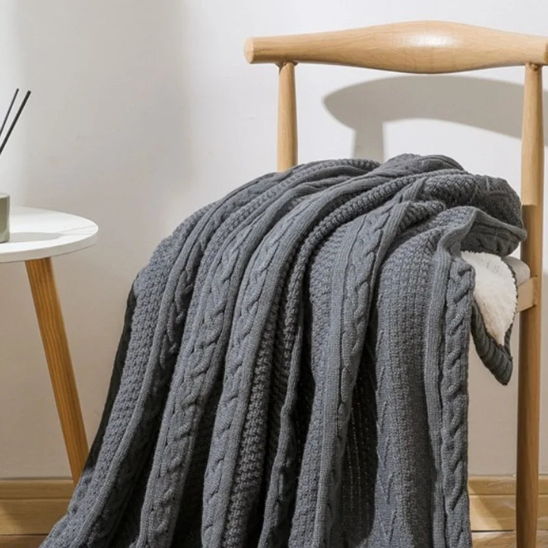 DecorBites™ Cozy Double Layer Dark Gray Fishbone Knit Blanket - Versatile Autumn Winter Sofa Cover