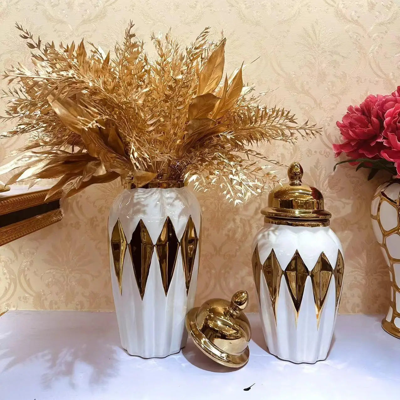 Gold Diamond Ceramic Vase