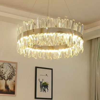 DecorBites™ Crystal LED Chrome Pendant Chandelier for Kitchen Dining Living Room