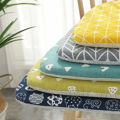DecorBites™ Cotton Hemp Dining Chair Cushion - Nordic Print, Non-Slip, Comfortable Office & Living Decor