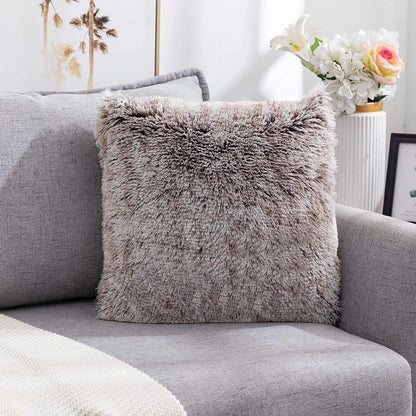 DecorBites™ Cozy Plush Fur Cushion Cover 43x43cm White Grey Sofa Decor Pillowcase