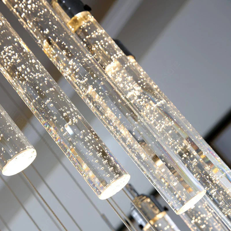 DecorBites™ Crystal Staircase Chandelier LED Modern Interior Designer Gold Attic Lamps