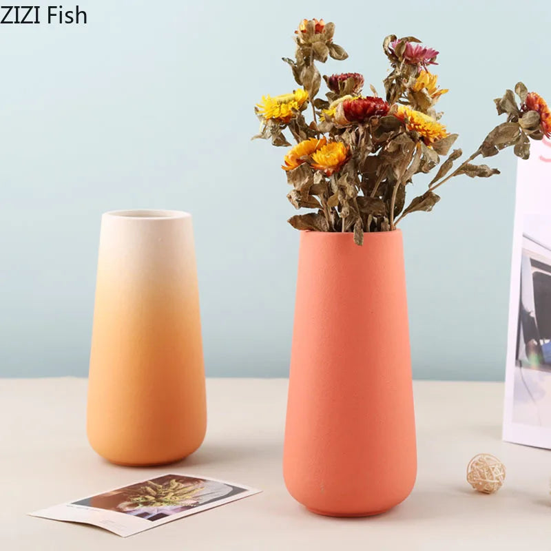 Gradient Cylinder Ceramic Vase