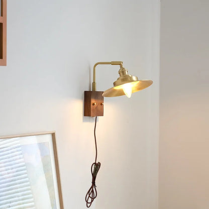 DecorBites™ LED Wall Light Walnut Wood Rotate Copper Bedside Lamp