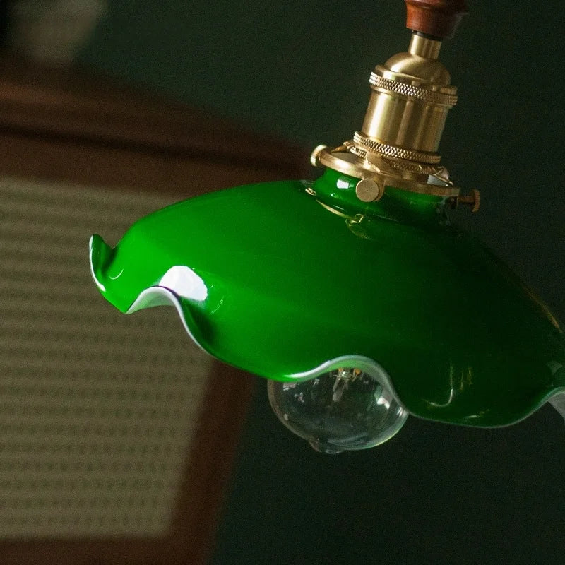 Green Glass Pendant Lamp Copper Base LED Included