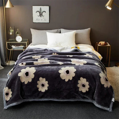 DecorBites™ Cozy Flocked Raschel Blanket | Soft & Warm Double-Sided Winter Bedding