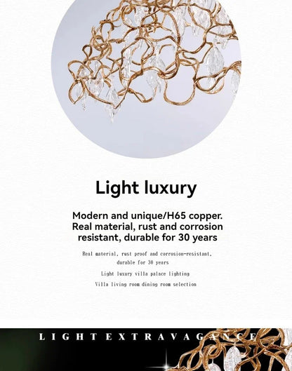 DecorBites™ Copper Crystal Ceiling Chandelier for Dining Living Room - Round Branch Crystal Lighting